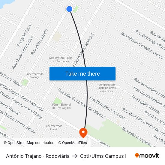 Antônio Trajano - Rodoviária to Cptl/Ufms Campus I map