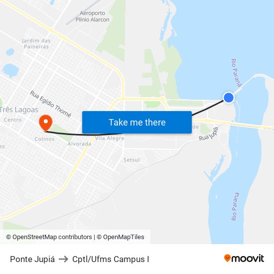 Ponte Jupiá to Cptl/Ufms Campus I map