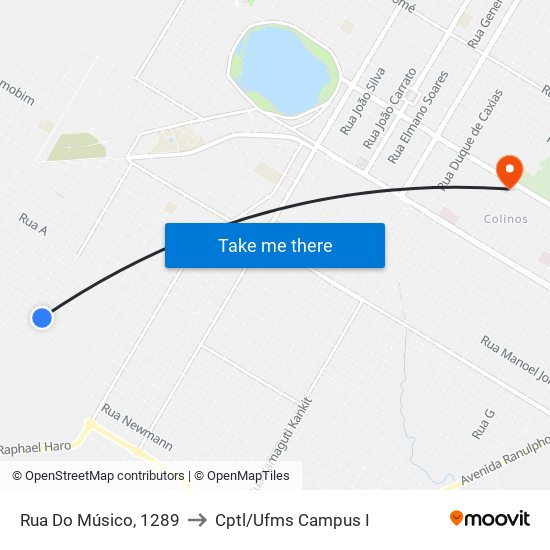 Rua Do Músico, 1289 to Cptl/Ufms Campus I map