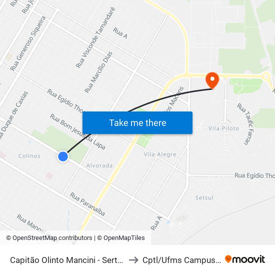 Capitão Olinto Mancini - Sertão to Cptl/Ufms Campus II map