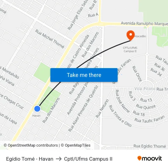 Egídio Tomé - Havan to Cptl/Ufms Campus II map