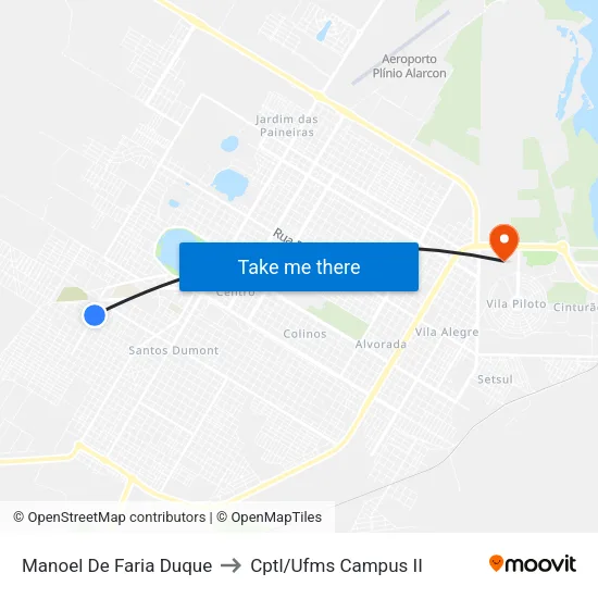 Manoel De Faria Duque to Cptl/Ufms Campus II map