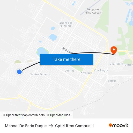 Manoel De Faria Duque to Cptl/Ufms Campus II map