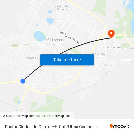 Doutor Clodoaldo García to Cptl/Ufms Campus II map