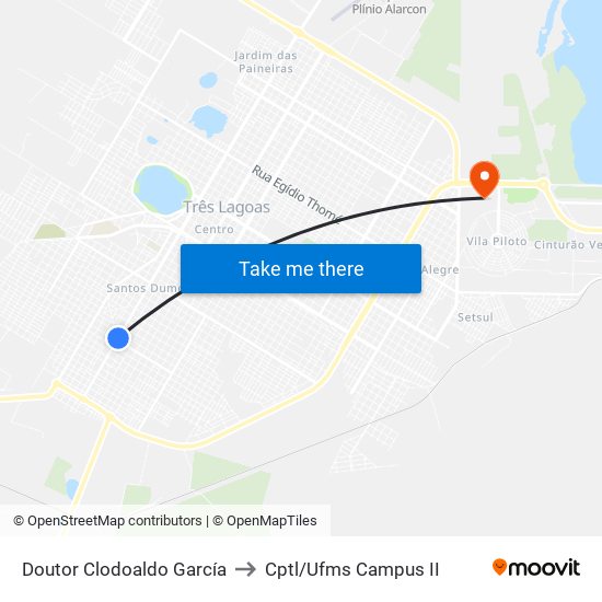 Doutor Clodoaldo García to Cptl/Ufms Campus II map