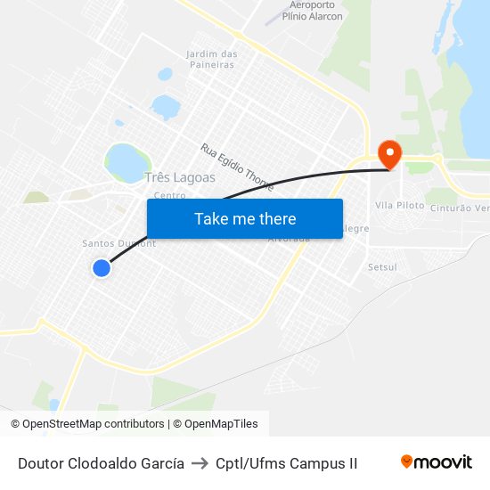 Doutor Clodoaldo García to Cptl/Ufms Campus II map