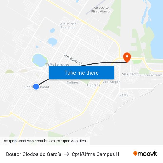 Doutor Clodoaldo García to Cptl/Ufms Campus II map