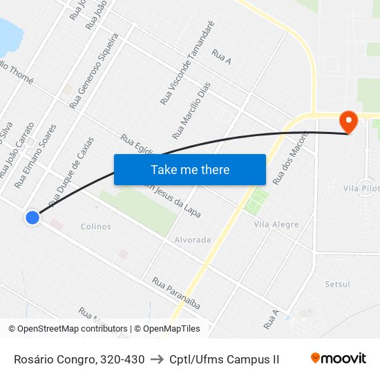 Rosário Congro, 320-430 to Cptl/Ufms Campus II map