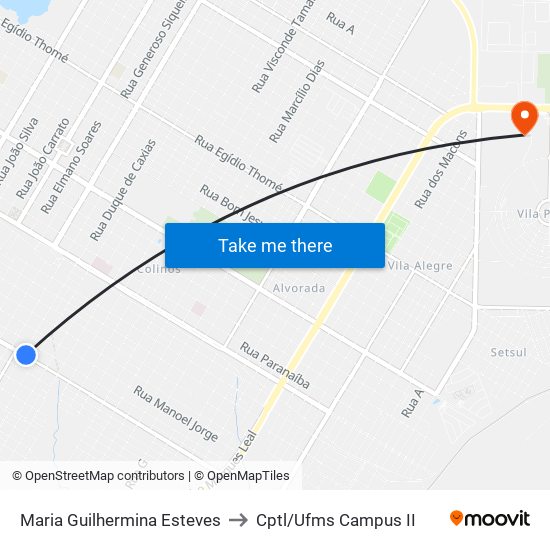 Maria Guilhermina Esteves to Cptl/Ufms Campus II map