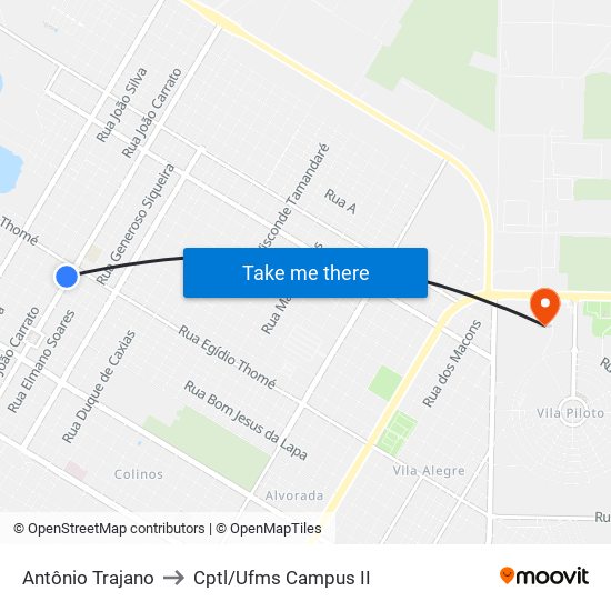 Antônio Trajano to Cptl/Ufms Campus II map