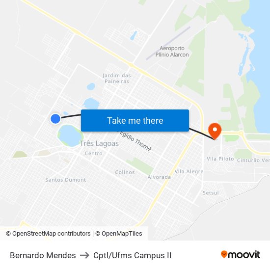 Bernardo Mendes to Cptl/Ufms Campus II map