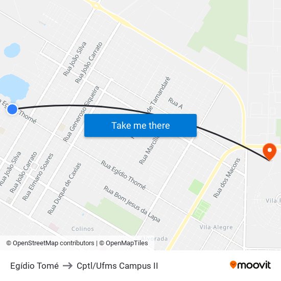 Egídio Tomé to Cptl/Ufms Campus II map