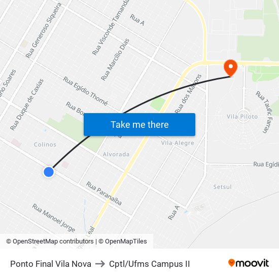 Ponto Final Vila Nova to Cptl/Ufms Campus II map