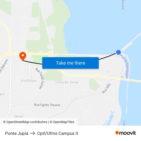 Ponte Jupiá to Cptl/Ufms Campus II map