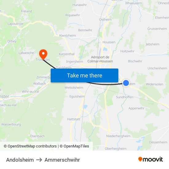 Andolsheim to Ammerschwihr map