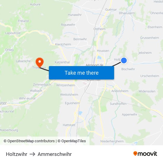 Holtzwihr to Ammerschwihr map