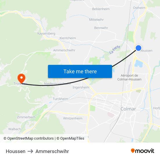 Houssen to Ammerschwihr map