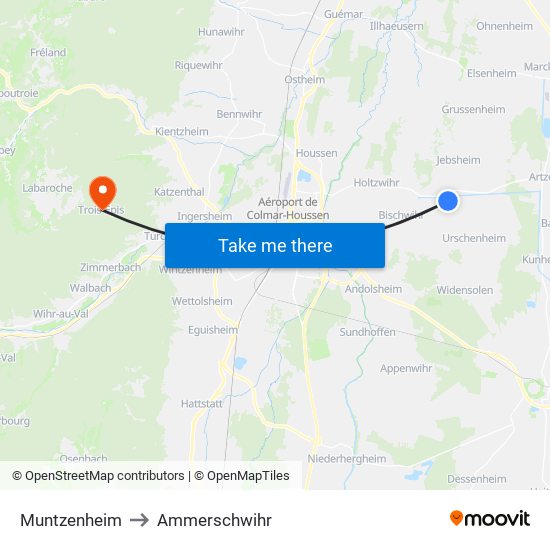 Muntzenheim to Ammerschwihr map