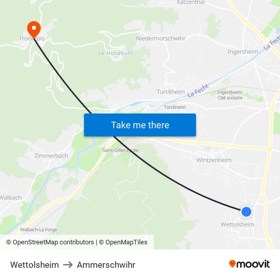 Wettolsheim to Ammerschwihr map