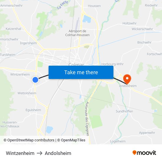 Wintzenheim to Andolsheim map