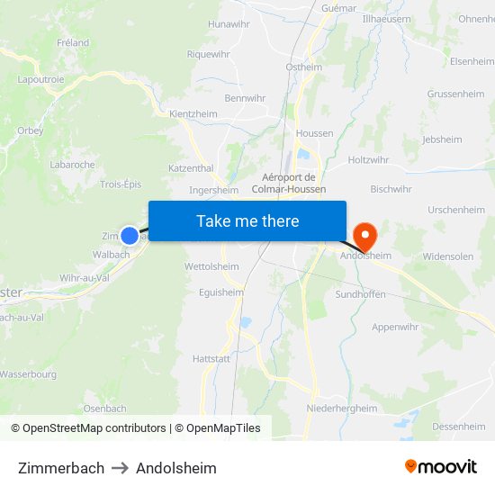 Zimmerbach to Andolsheim map