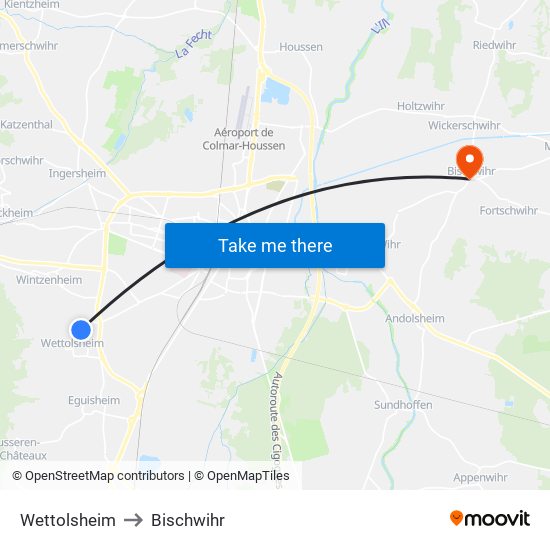 Wettolsheim to Bischwihr map