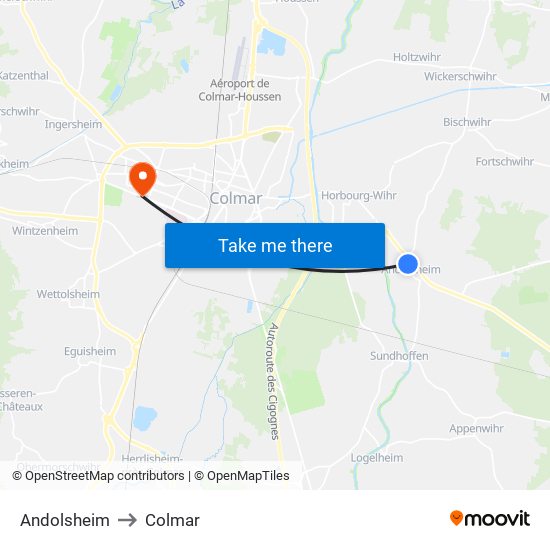 Andolsheim to Colmar map