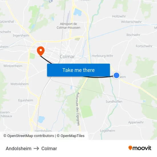 Andolsheim to Colmar map