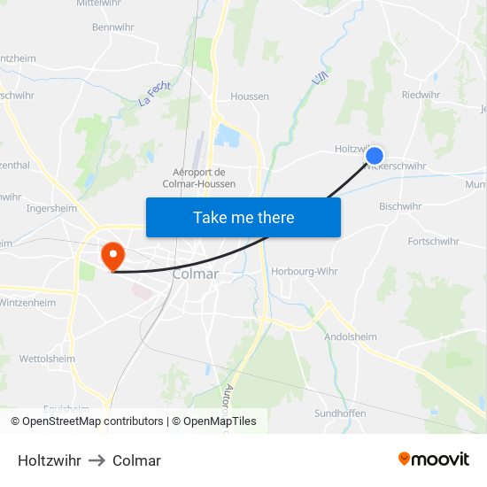 Holtzwihr to Colmar map