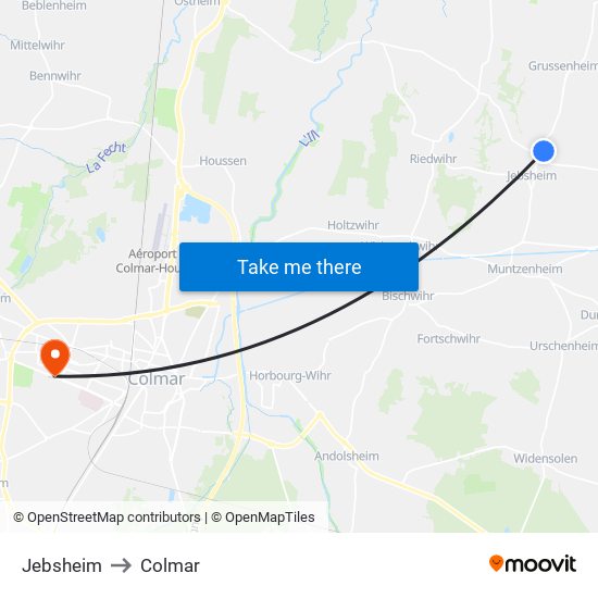 Jebsheim to Colmar map