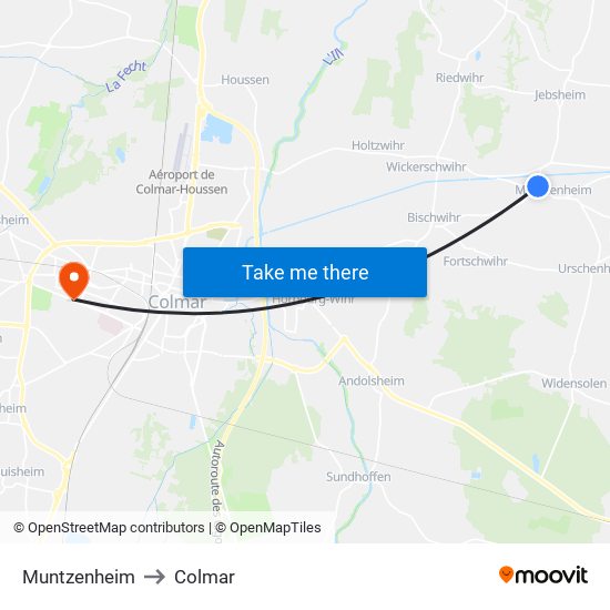 Muntzenheim to Colmar map