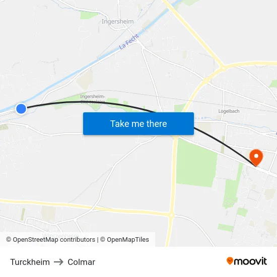 Turckheim to Colmar map