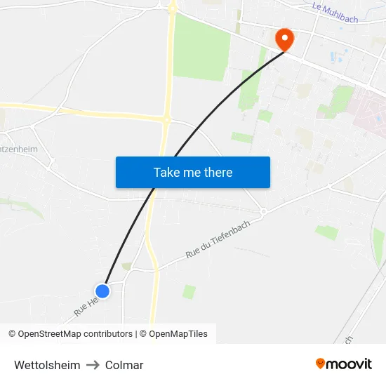 Wettolsheim to Colmar map
