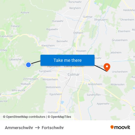 Ammerschwihr to Fortschwihr map