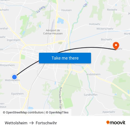 Wettolsheim to Fortschwihr map