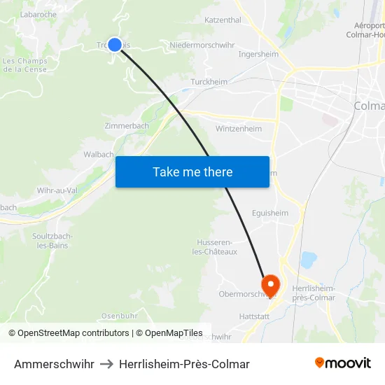 Ammerschwihr to Herrlisheim-Près-Colmar map