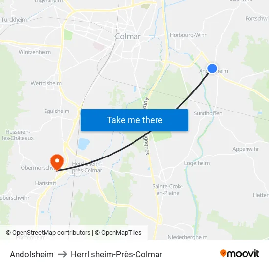 Andolsheim to Herrlisheim-Près-Colmar map