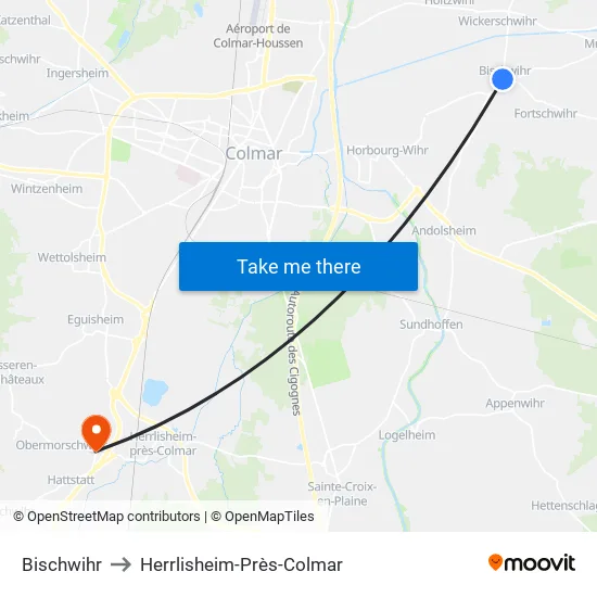 Bischwihr to Herrlisheim-Près-Colmar map