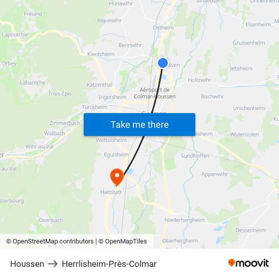 Houssen to Herrlisheim-Près-Colmar map