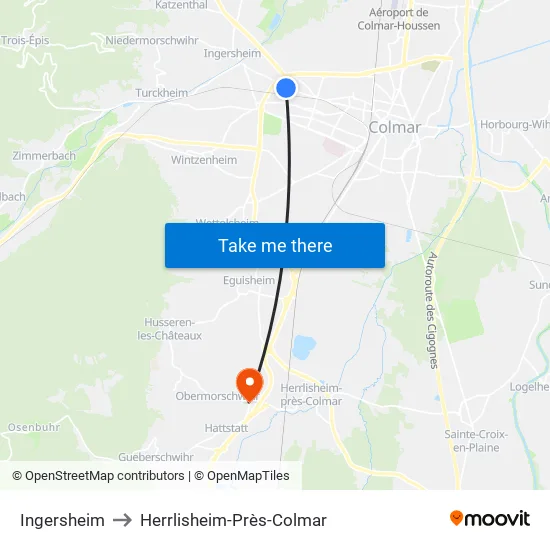 Ingersheim to Herrlisheim-Près-Colmar map