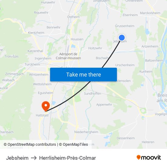 Jebsheim to Herrlisheim-Près-Colmar map