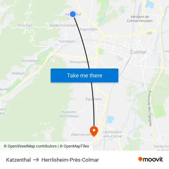 Katzenthal to Herrlisheim-Près-Colmar map