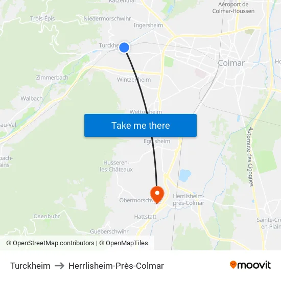 Turckheim to Herrlisheim-Près-Colmar map