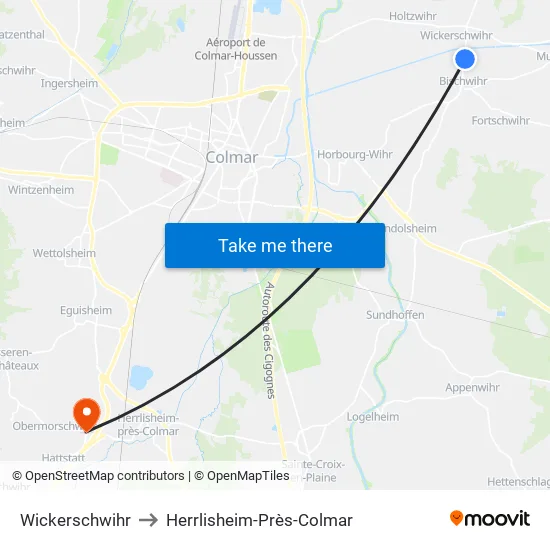 Wickerschwihr to Herrlisheim-Près-Colmar map