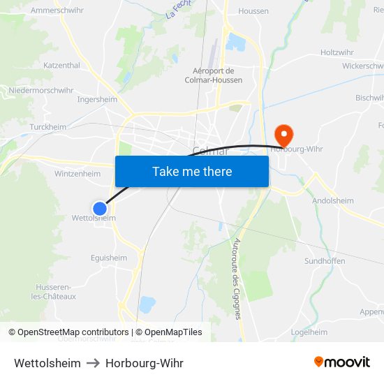 Wettolsheim to Horbourg-Wihr map