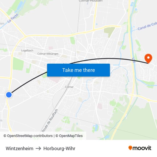 Wintzenheim to Horbourg-Wihr map