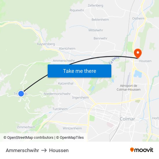 Ammerschwihr to Houssen map