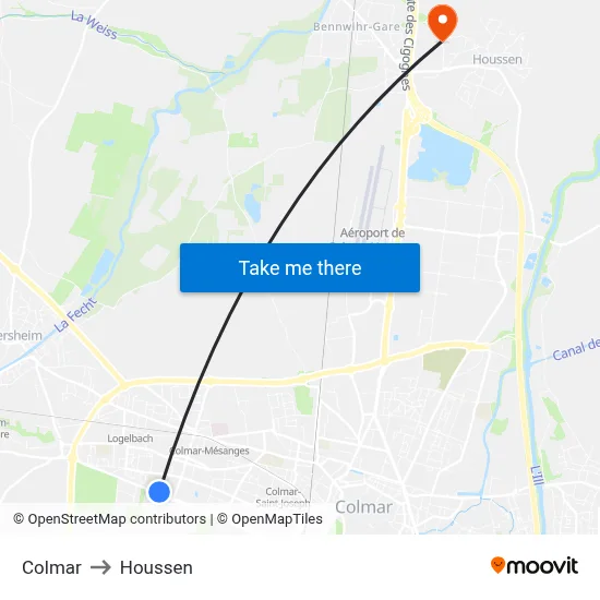 Colmar to Houssen map