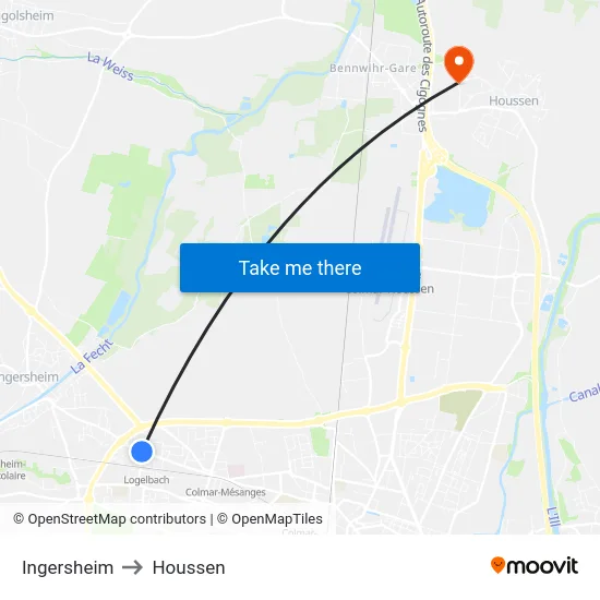 Ingersheim to Houssen map