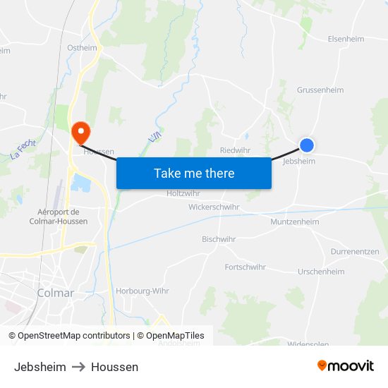 Jebsheim to Houssen map